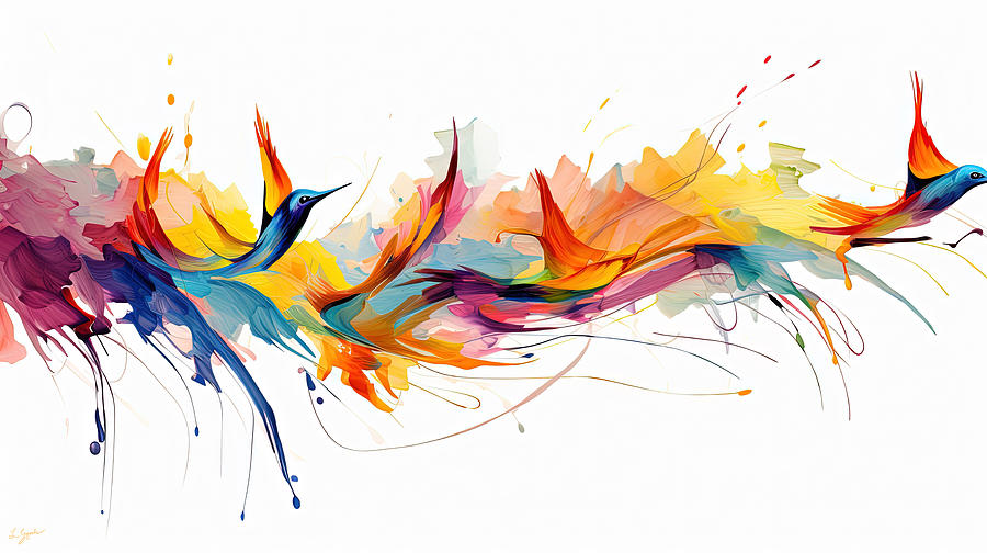 Feather Painting - Colorful Bird on White Background by Lourry Legarde