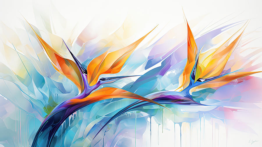 Colorful Birds Abstract Art Painting by Lourry Legarde