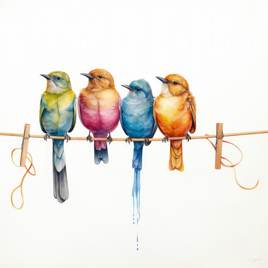 Laundry Painting - Colorful Birds and Lighthearted Laundry Decor by Lourry Legarde