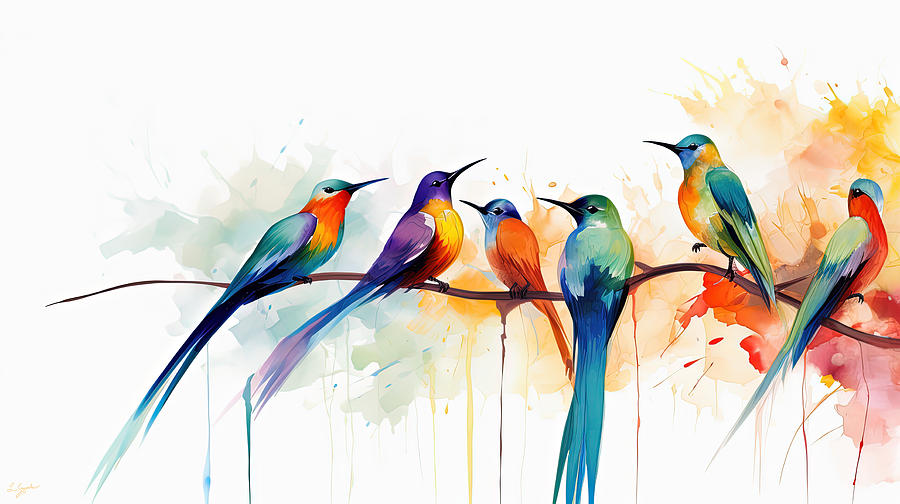 Colorful Birds Modern Art Painting by Lourry Legarde