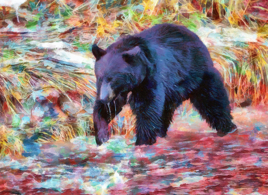 Colorful Black Bear In Water Painting by Dan Sproul