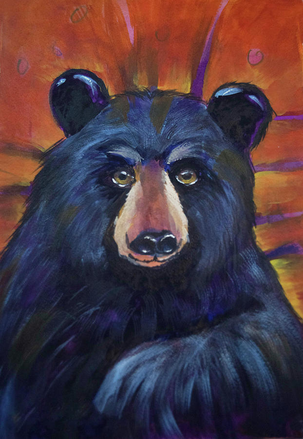 Colorful Black Bear Painting by Jeanette Mahoney