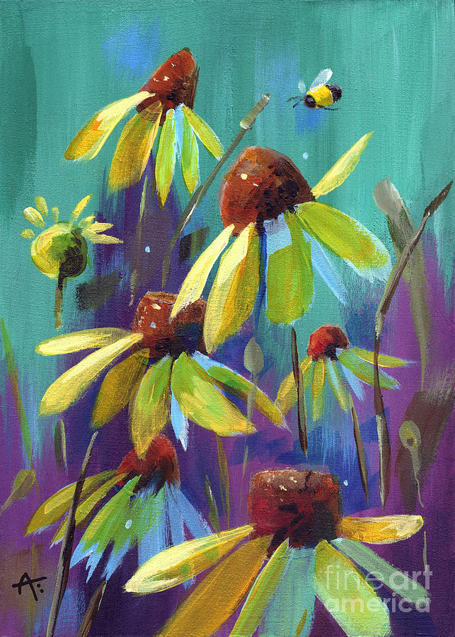 Daisy Painting - Colorful Black Eyed Susans by Annie Troe