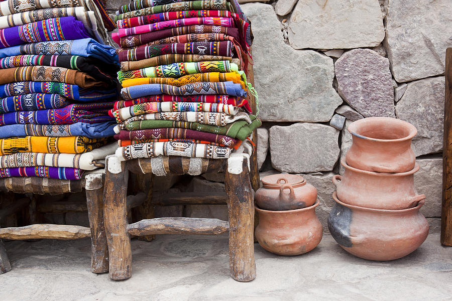 Colorful blankets on chair at market in Argentina south america Photograph by Grafissimo