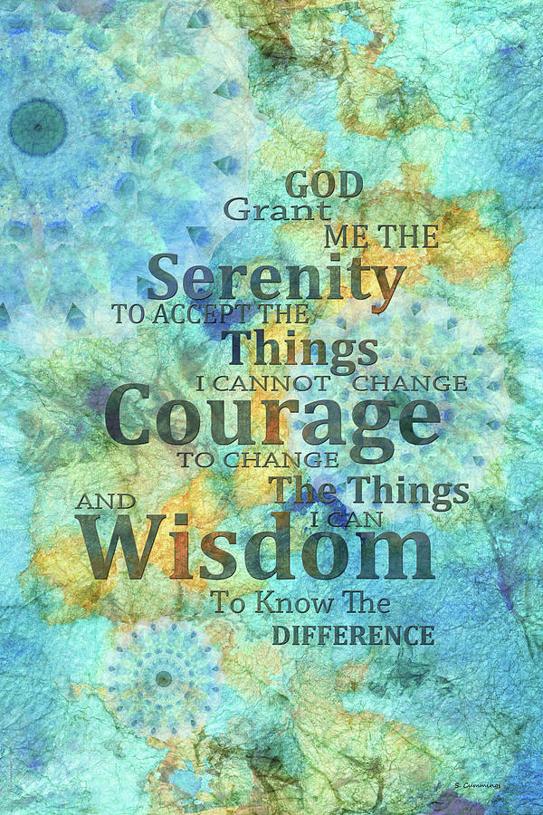 Colorful Blue Serenity Prayer Art Painting by Sharon Cummings