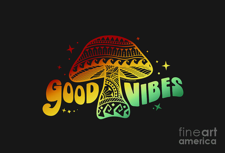 Colorful Boho Good Vibes Mushroom Digital Art by Laura Ostrowski