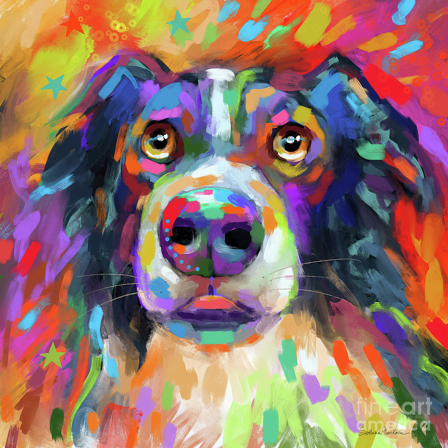 Colorful Border Collie Dog art Painting by Svetlana Novikova