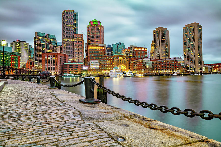 Boston Skyline Photograph - Colorful Boston Skyline Over the Harbor by Gregory Ballos