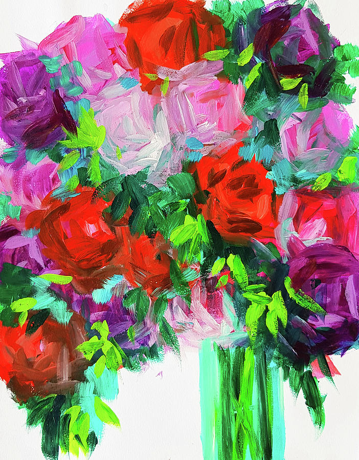 Colorful Bouquet in a Vase Painting by Nicole Tang
