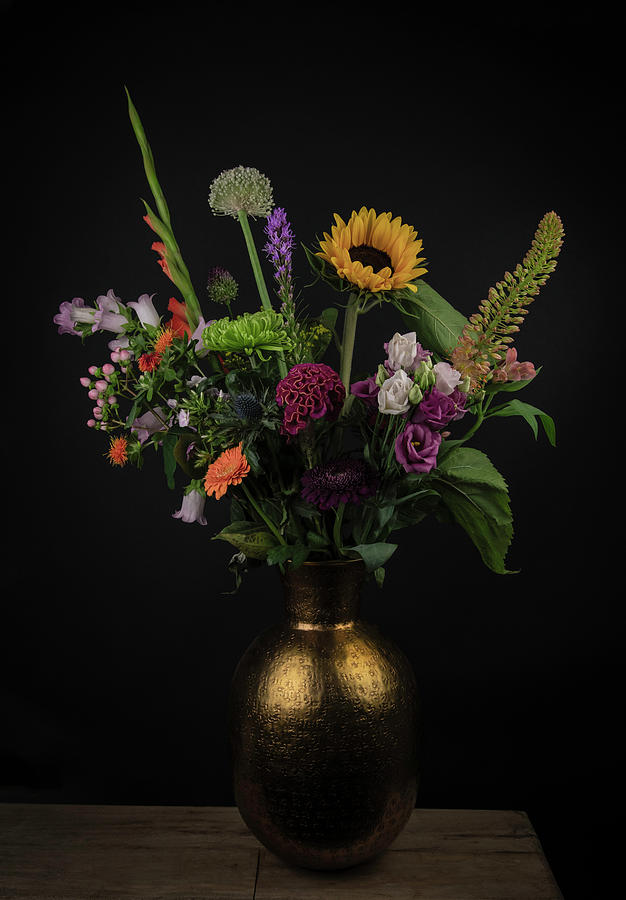 Colorful bouquet of flowers in a gold  Photograph by Marjolein Van Middelkoop
