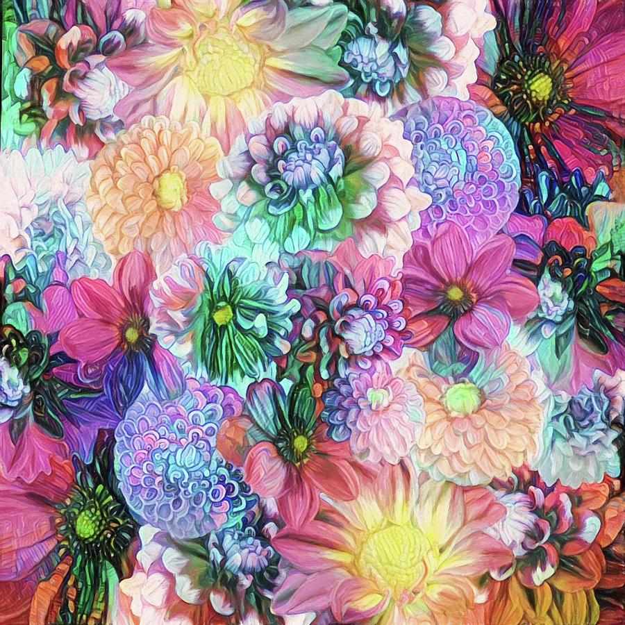 Colorful Bouquet of Mums Digital Art by Peggy Collins