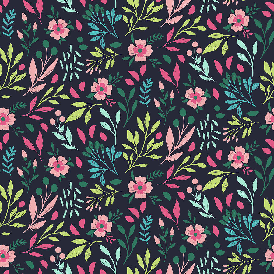 Colorful bright floral print with flowers and leaves seamless pattern by  Julien