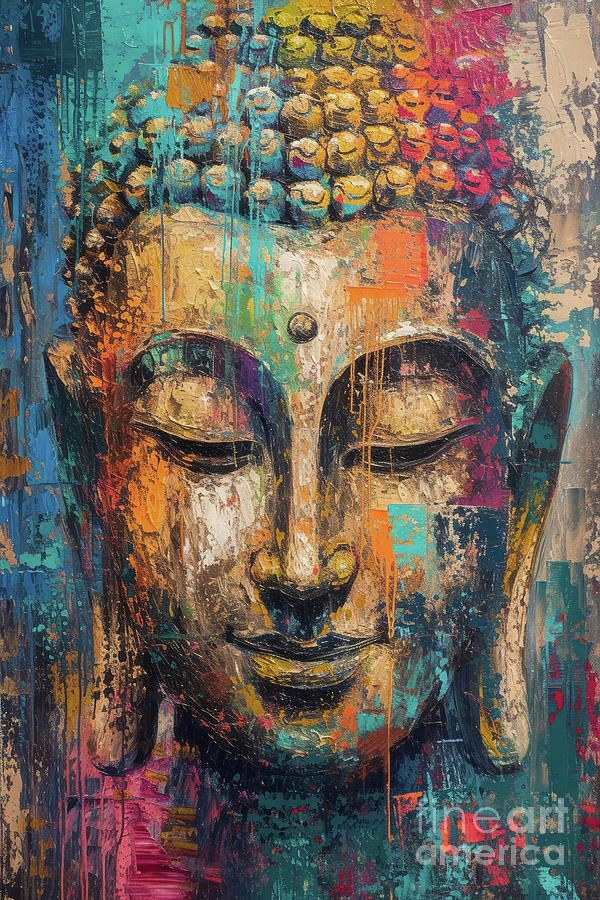 Colorful Buddha Painting by Tina LeCour