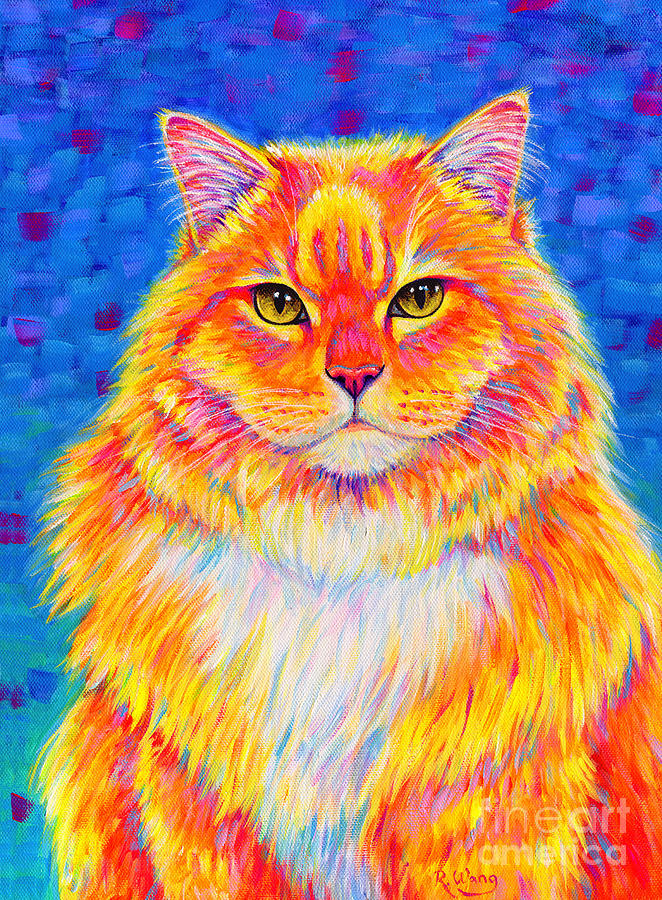 Colorful Buff Orange Tabby Cat - Cheezie Painting by Rebecca Wang