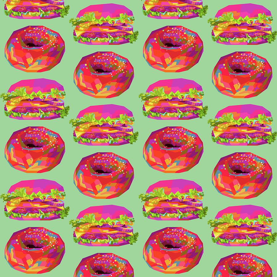 Colorful Burger Wpap Pop Art Pattern Green Background Digital Art