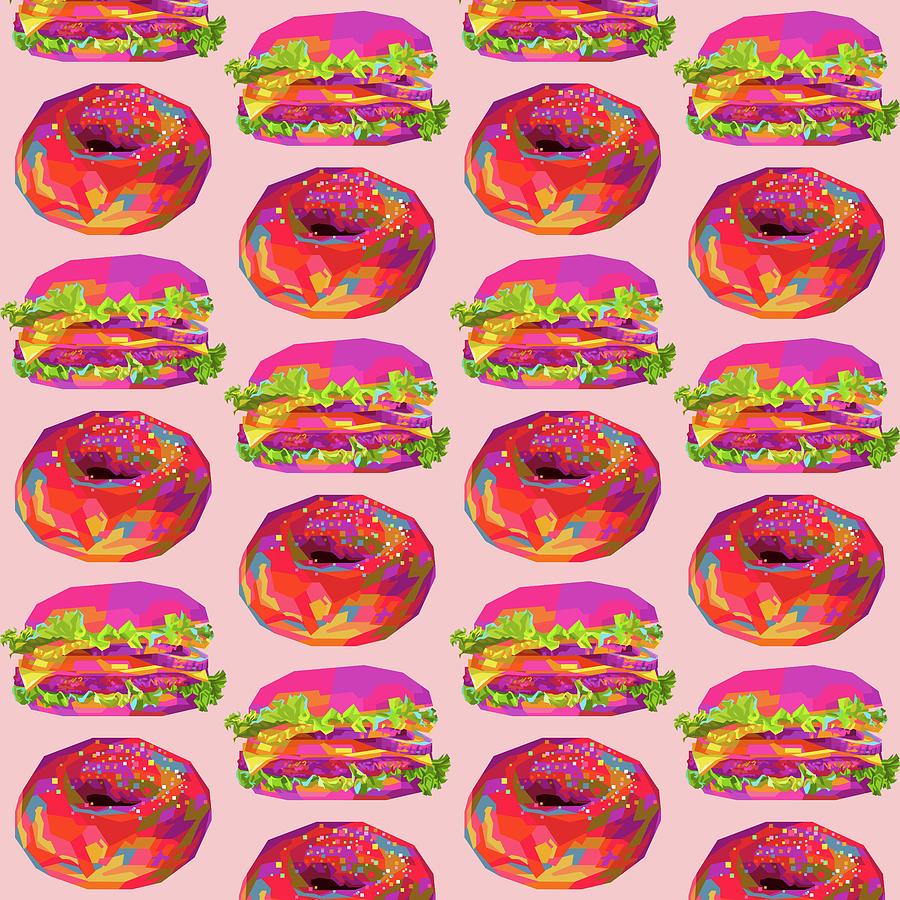 Colorful Burger Wpap Pop Art Pattern Pink Background Digital Art