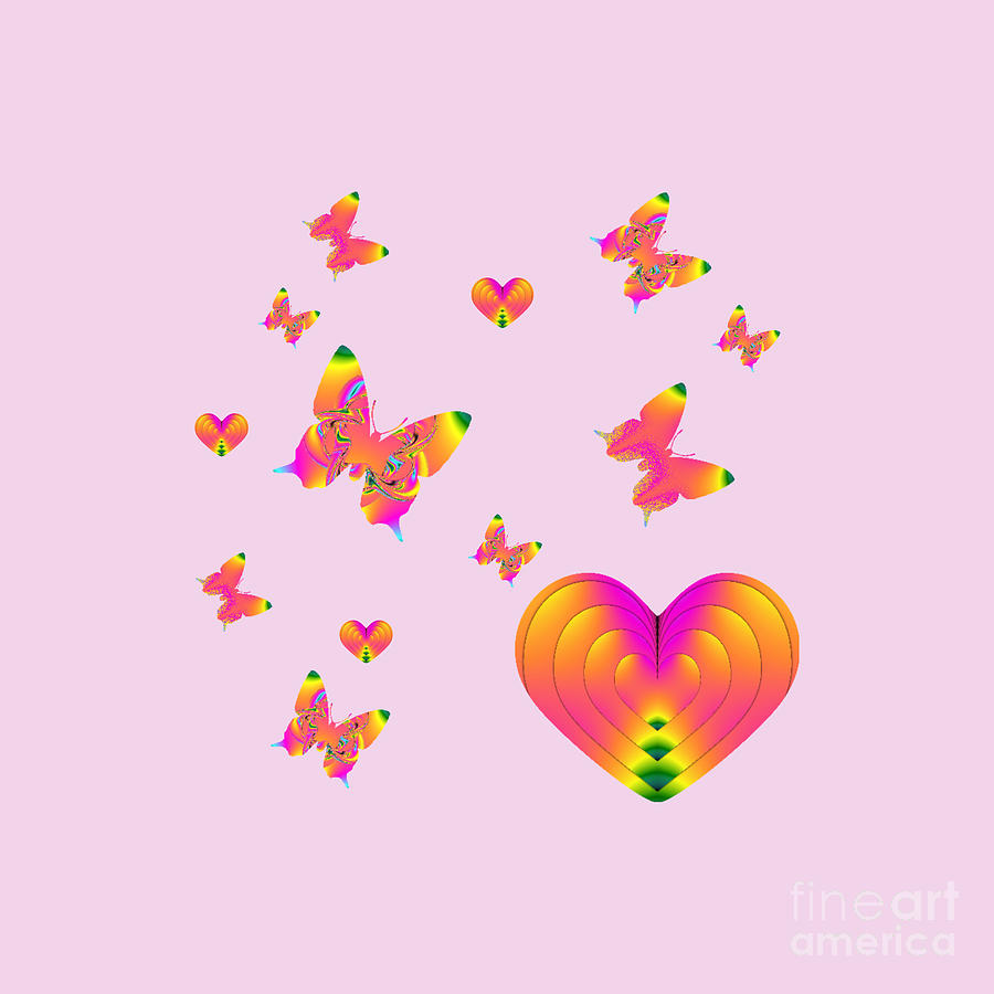 Colorful Butterflies And Hearts Digital Art by Rachel Hannah