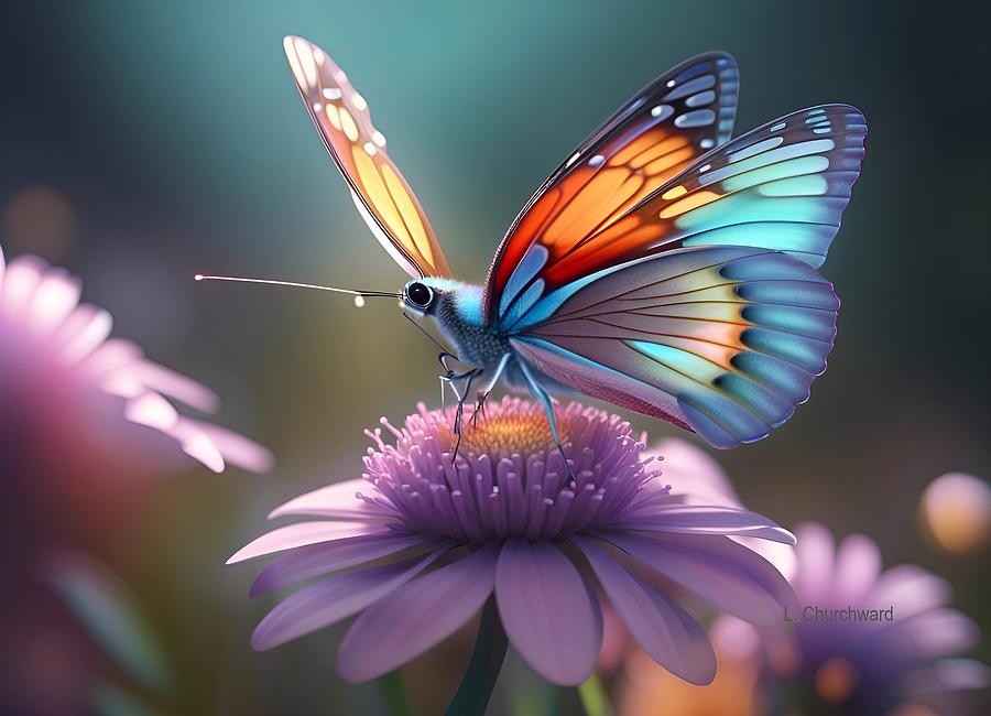 Colorful Butterfly on a Flower Digital Art by Lois Churchward - Fine ...