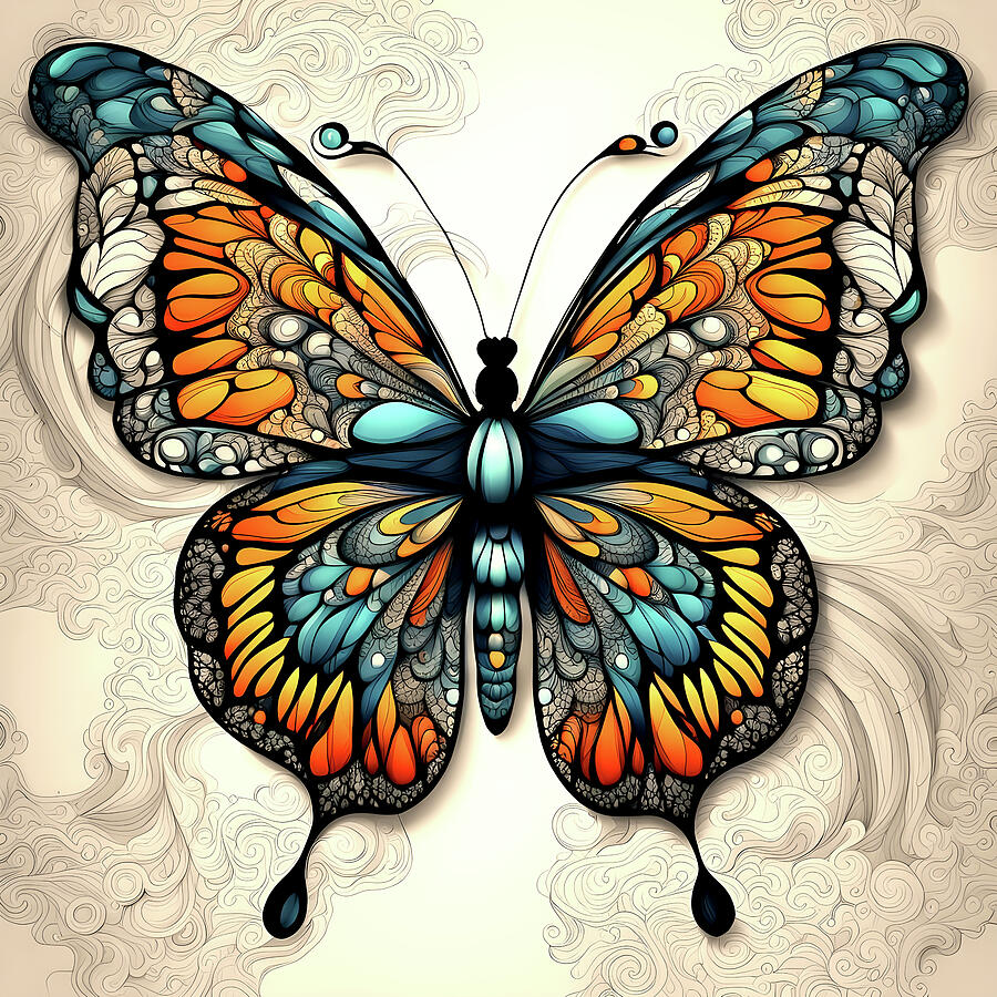Colorful Butterfly on Smoky Swirls Background Digital Art by Freddy B Colorful Butterfly on Smoky Swirls Background Digital Art by Freddy B