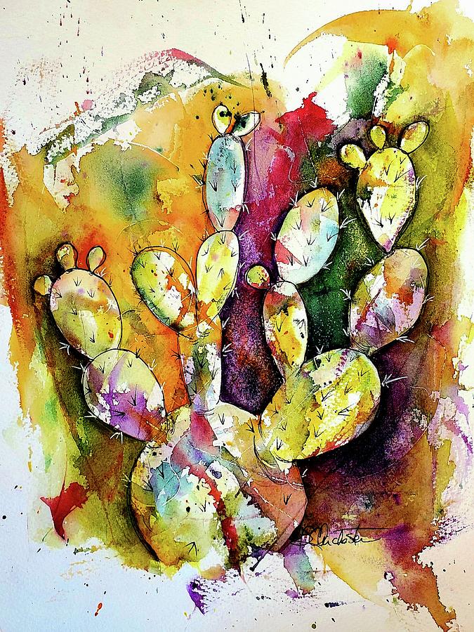 Colorful Cactus Abstract  Painting by Barbara Chichester