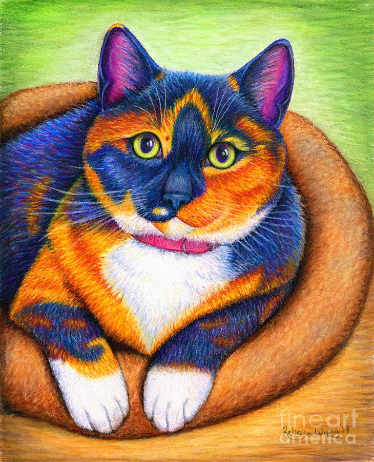 Colorful Calico Cat Drawing by Rebecca Wang