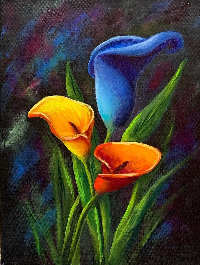 Colorful Calla Lilies Painting by Bozena Zajaczkowska