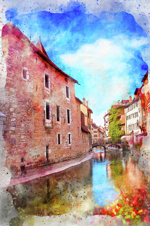 Colorful Canal Scenes of Old Annecy France Watercolor Photograph by Carol Japp