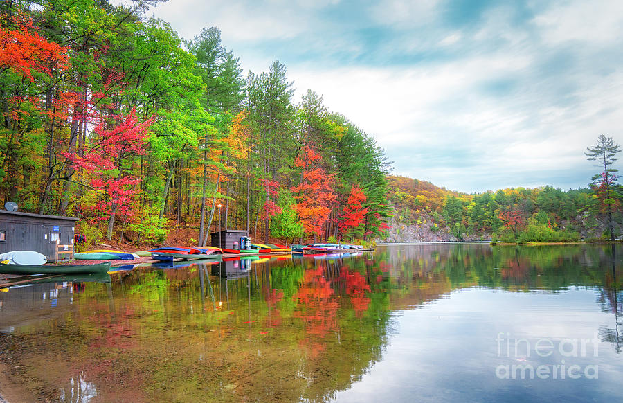 Colorful Canoes in Bon Echo Park Photograph by Charline Xia