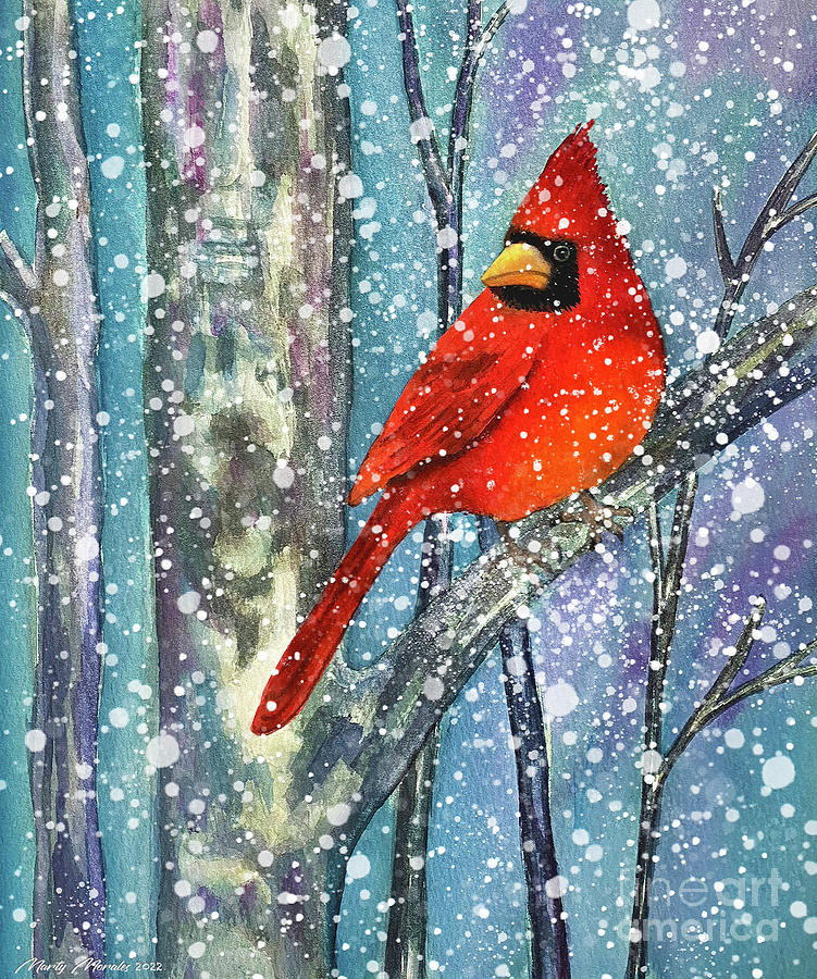 Colorful Cardinal Birds V2 Painting by Martys Royal Art