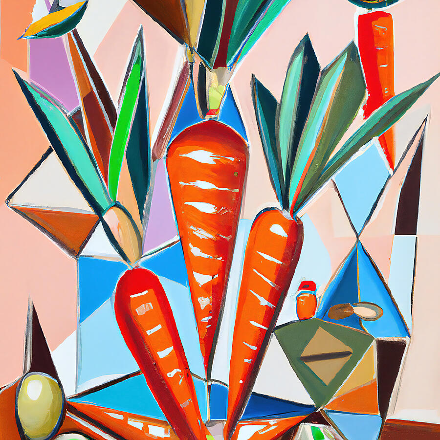 Carrot Painting - Colorful Carrot Vegetables - Funky Abstract Style by StellArt Studio