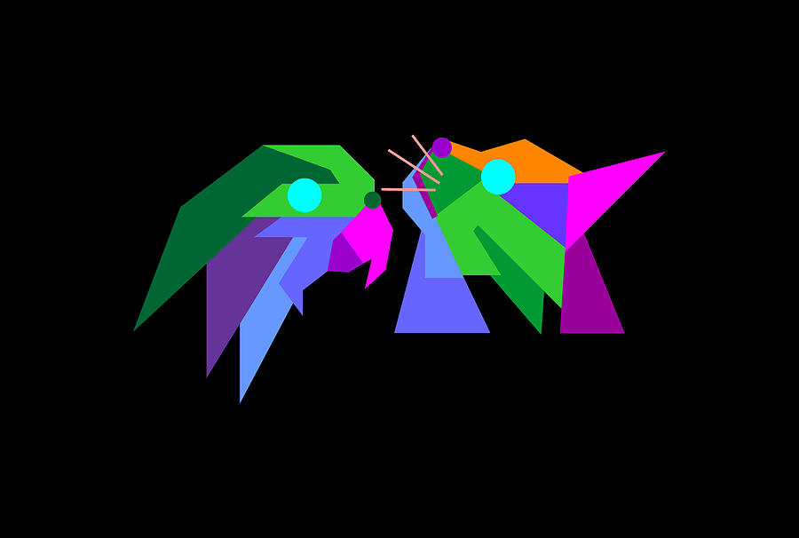 Colorful Cat And Bird Geometric Wpap Pop Art Style Digital Art