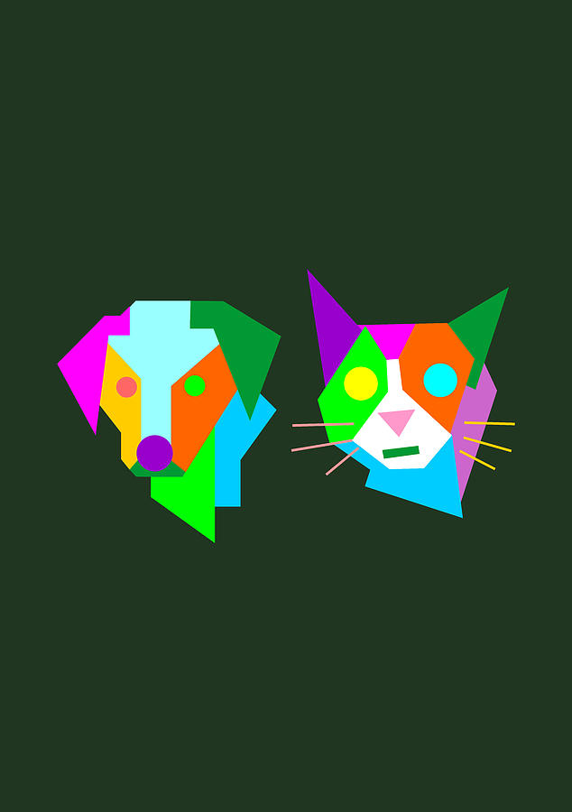 Cat Digital Art - Colorful Cat and Dog Geometric WPAP Pop Art Style by Ahmad Nusyirwan
