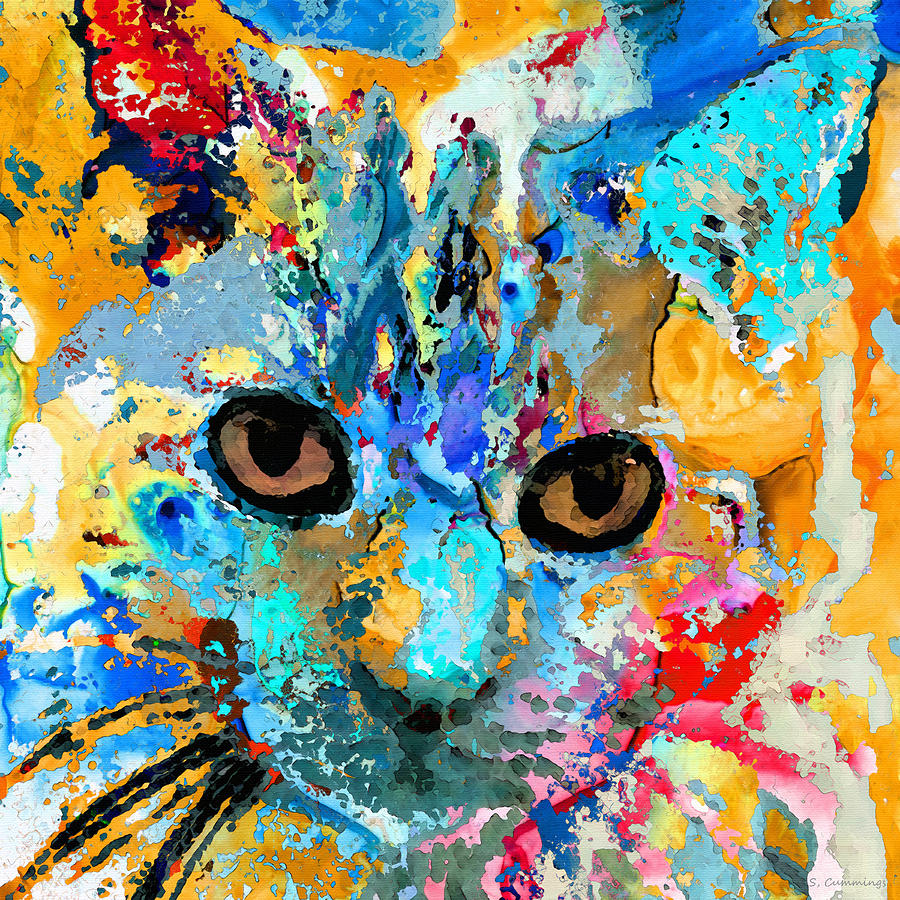Cat Painting - Colorful Cat Art - Meow - Sharon Cummings by Sharon Cummings