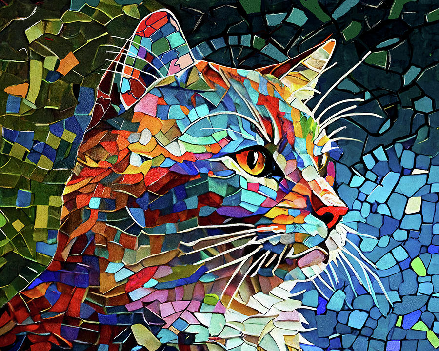 Colorful Cat Dreams - Mosaic Style Digital Art by Mark Tisdale