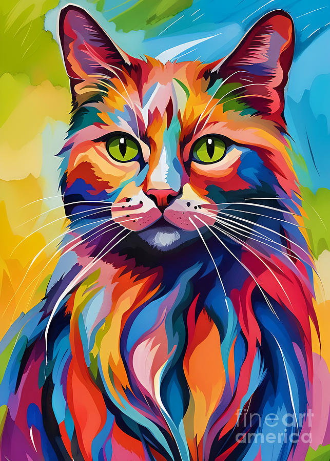 Colorful Cat I Painting by Munir Alawi