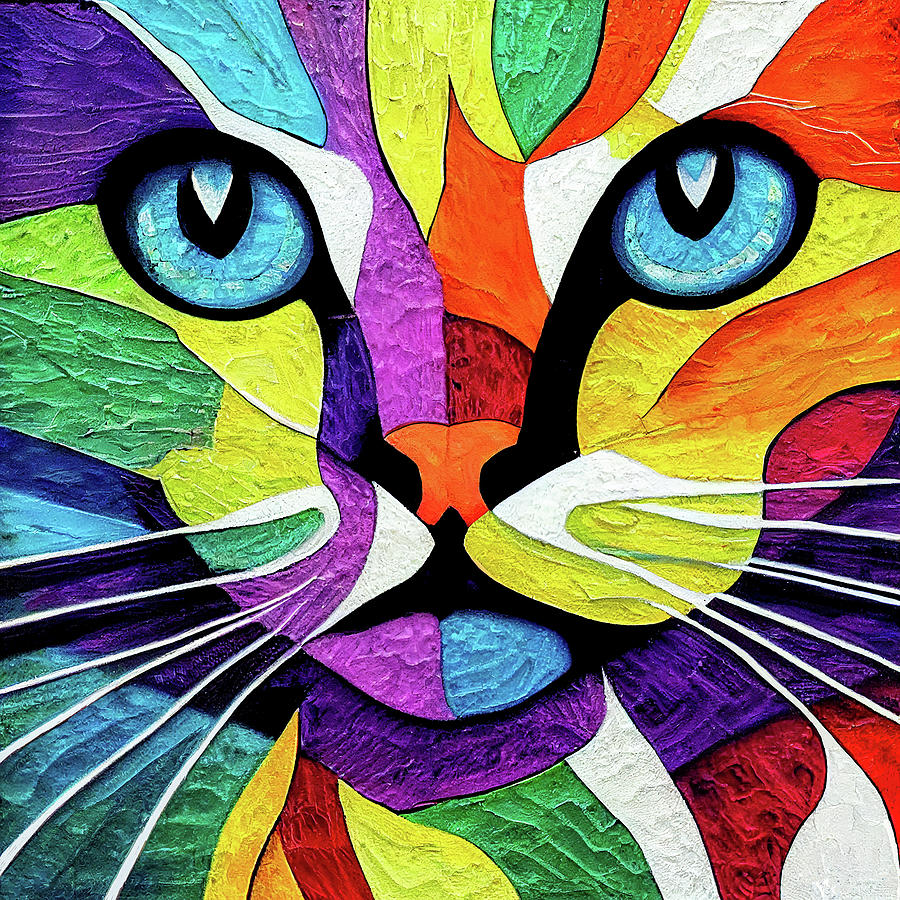 Colorful Cat Mosaic - Blue Eyes Digital Art by Mark Tisdale