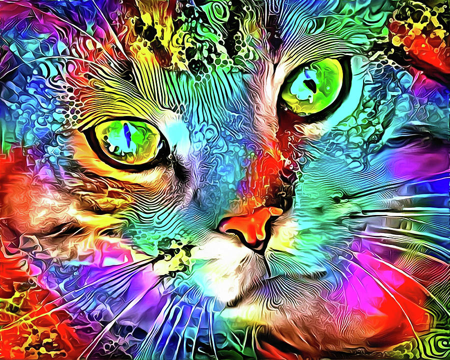 Colorful Cat Portrait 01 Digital Art by Matthias Hauser - Fine Art America