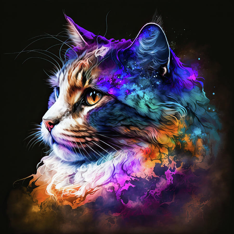 Colorful Cat Portrait 03 Digital Art by Matthias Hauser - Fine Art America