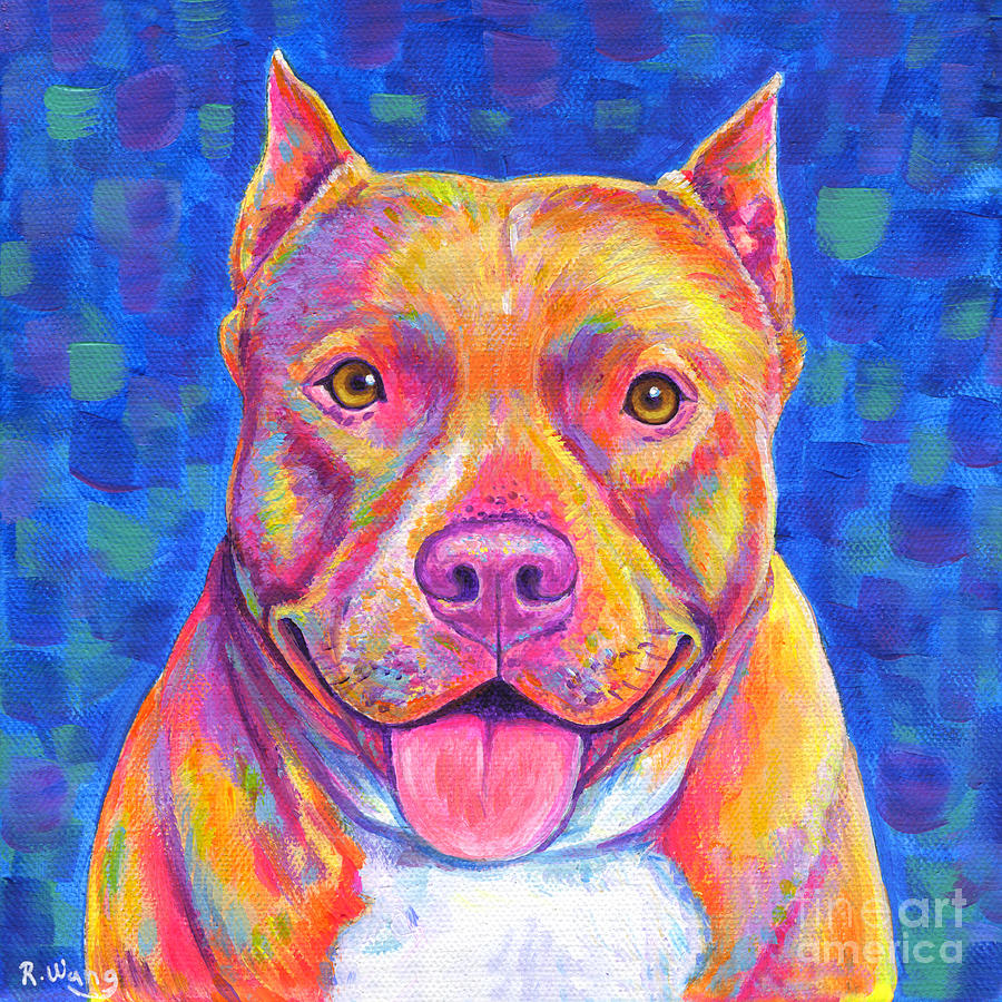 Colorful Pitbull Dog Painting by Rebecca Wang