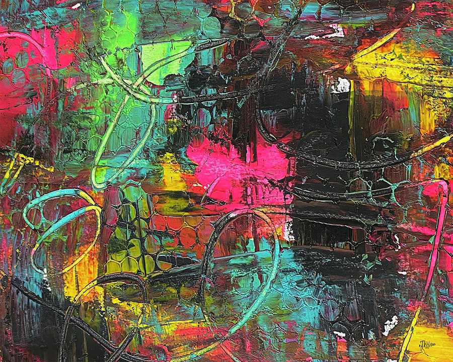 Colorful Chaos Horizontal Painting by Teresa Wilson