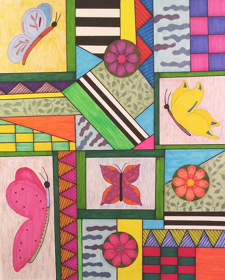 Summer Collage of Butterflies and Shapes Mixed Media by SarahJo Hawes