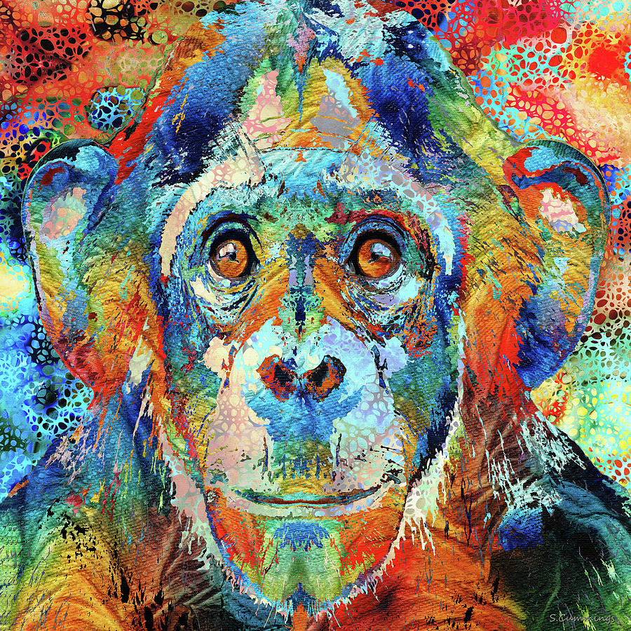 Monkey Painting - Colorful Chimp Art - Hidden Gem by Sharon Cummings Monkey Painting - Colorful Chimp Art - Hidden Gem by Sharon Cummings