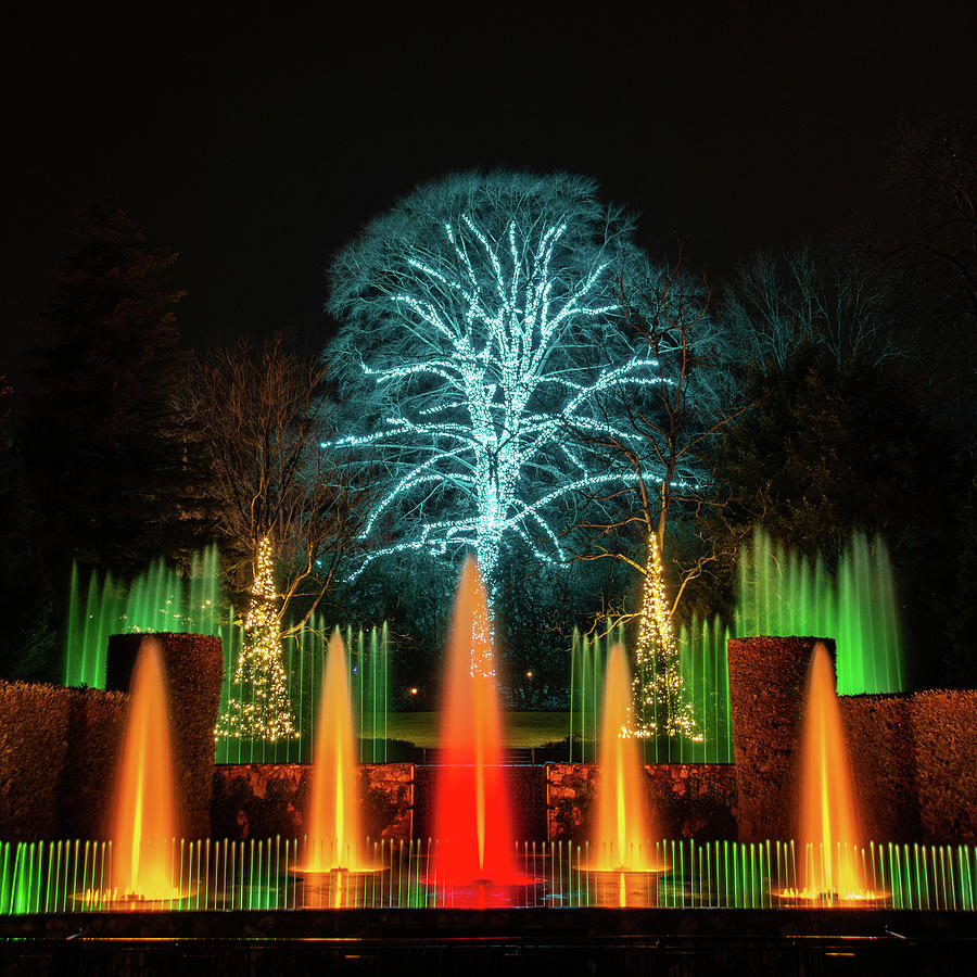 Colorful Christmas Fountains Photograph by Kristia Adams