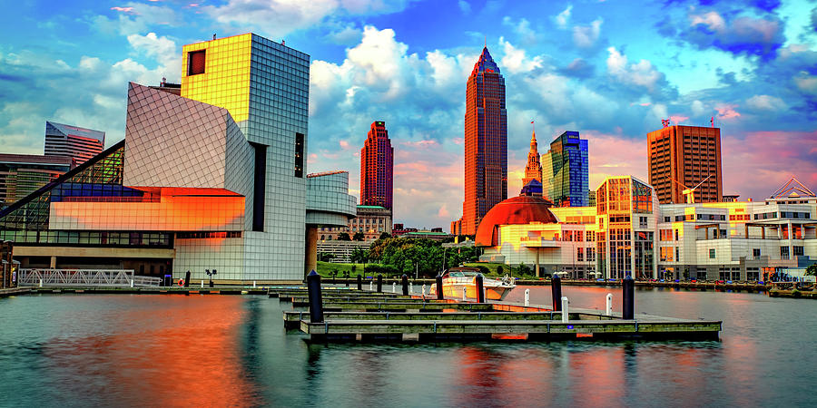 Colorful Cleveland Skyline Panorama Over North Coast Harbor Photograph