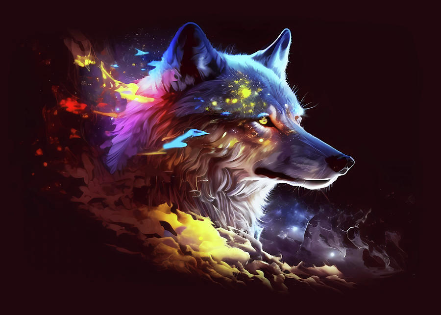 Colorful Cloud Space Wolf Digital Art By Towery Hill - Fine Art America