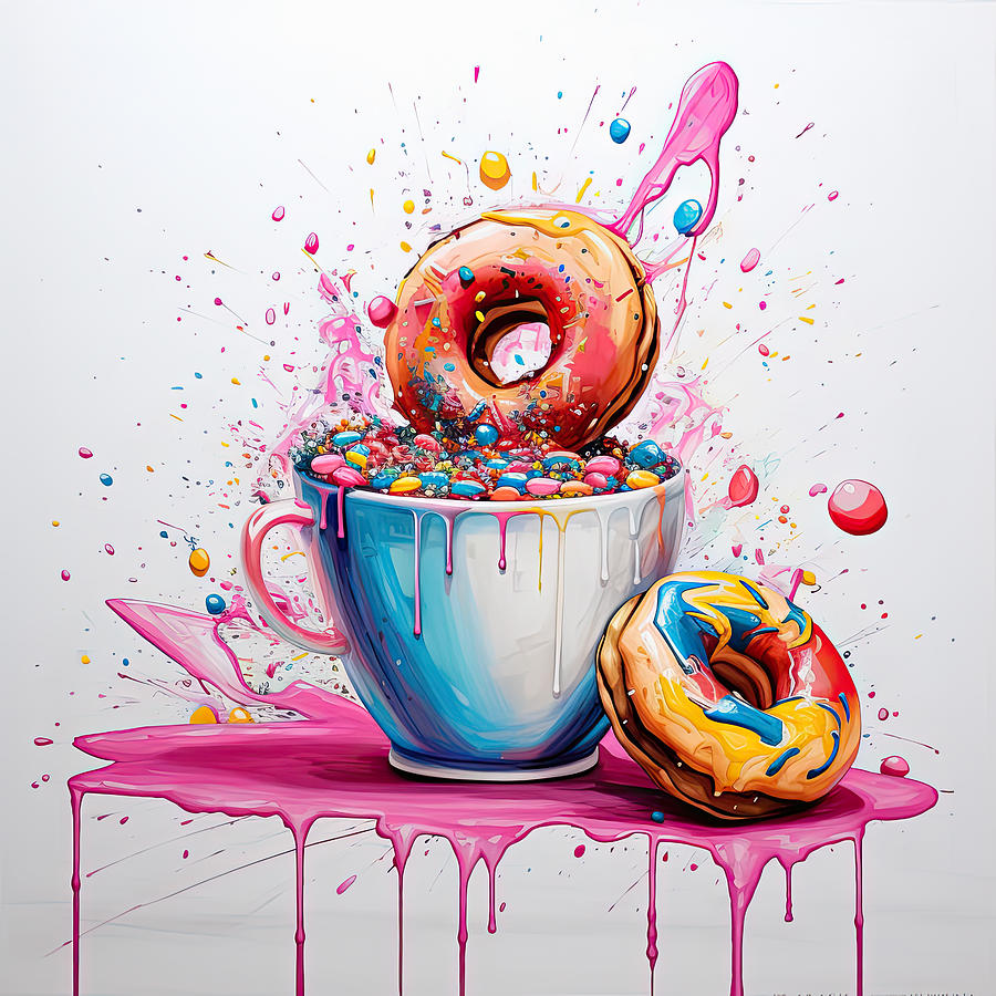 Coffee Digital Art - Colorful Coffee and Donut Art by Lourry Legarde