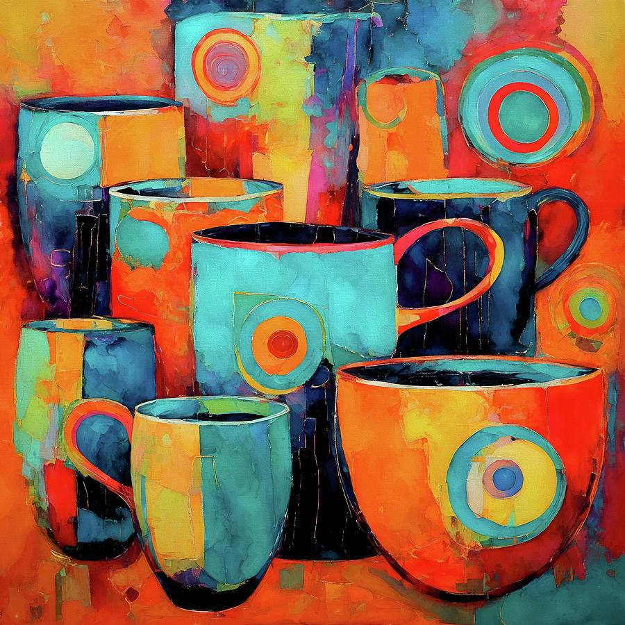 Coffee Digital Art - Colorful Coffee Cups by Peggy Collins