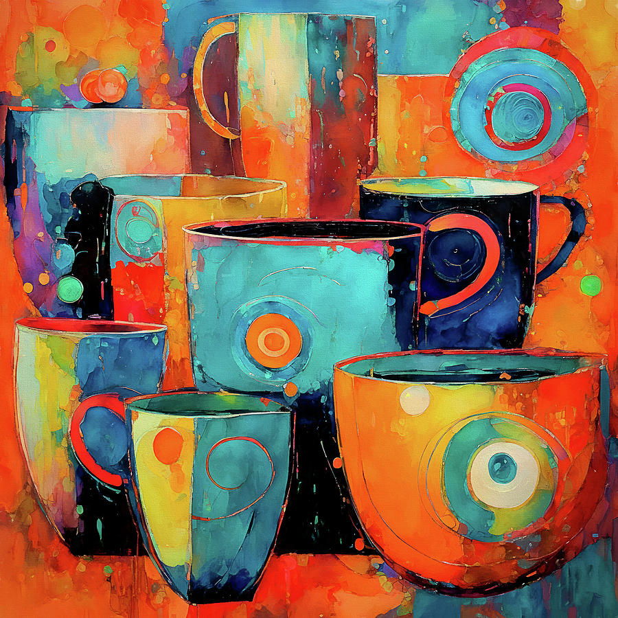 Colorful Coffee Mugs Digital Art by Peggy Collins