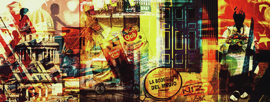 Colorful collage with symbols  and landmarks of Cuba Photograph by Karel Miragaya