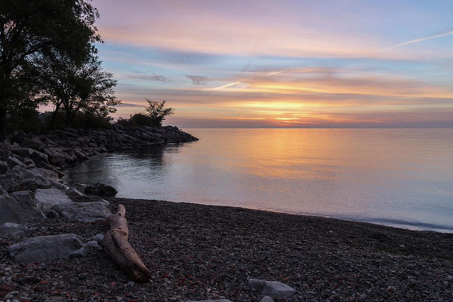 Colorful Contemplation - Awaiting Sunrise on the Shore of Lake Ontario in Toronto Photograph by Georgia Mizuleva